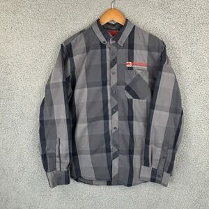 Red Bull Energy Drink Shirt Mens Large Gray Plaid Button Down Long Sleeve *READ*